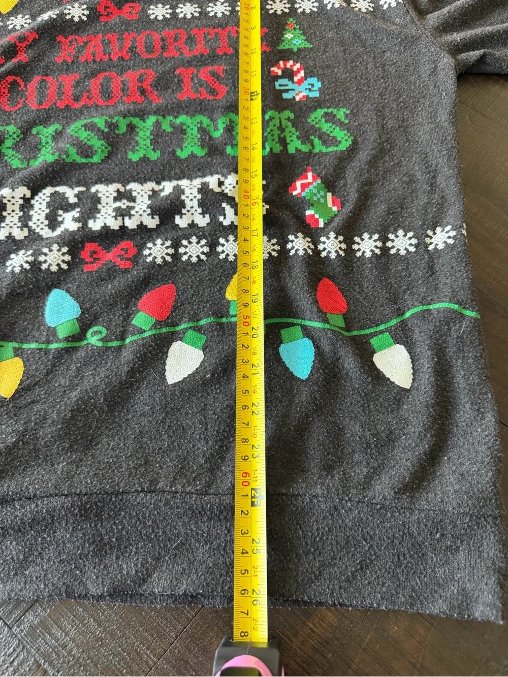 No Boundaries Black Holiday Sweatshirt with Multicolor Christmas Lights